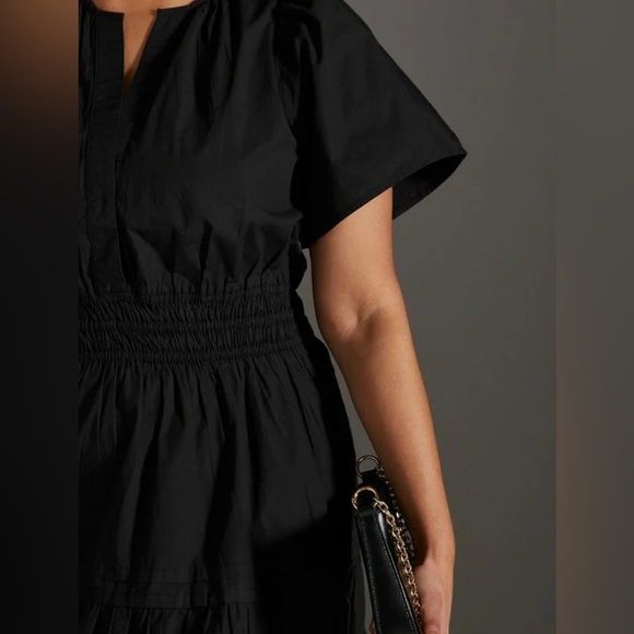 Anthropologie Somerset Mini Dres Black Cotton Tiered Smocked Waist Plus Size 3X - Picture 3 of 16